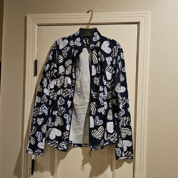 Jackets & Blazers - Navy and White Heart Patterned Jacket